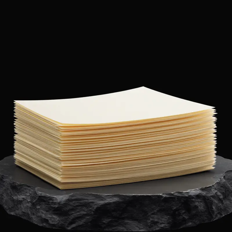 The cut edges of a thick stack of loose paper sheets, each one a bright line of gold