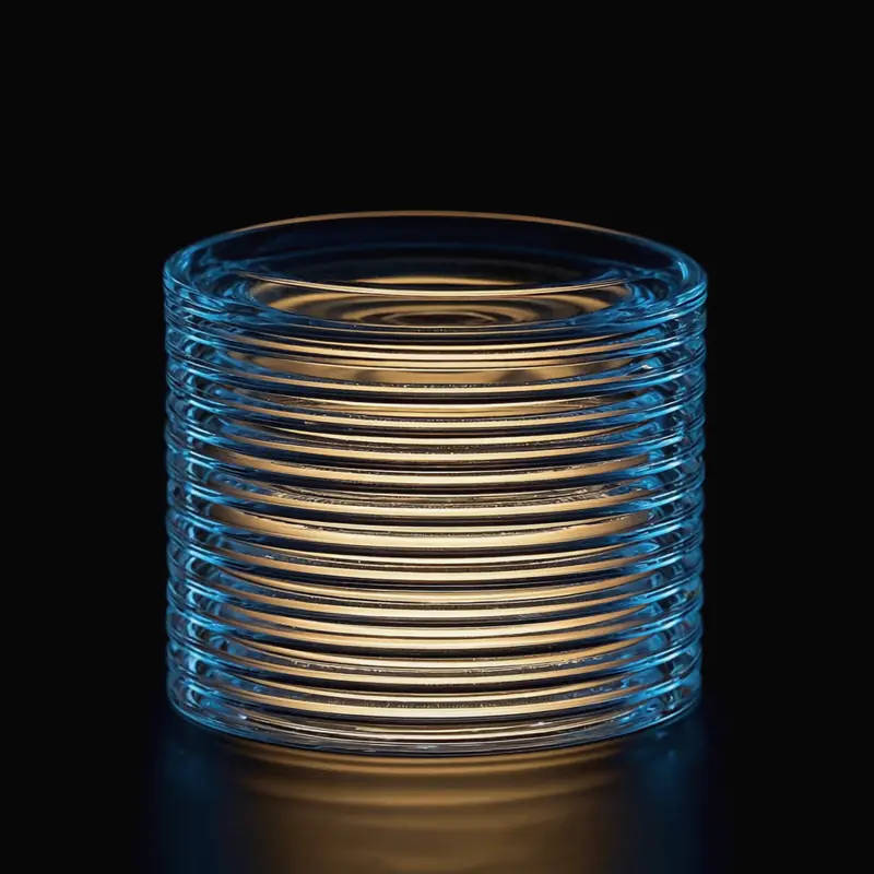 A stack of thin glass plates standing on end in the dark, each holding a faint gold glow